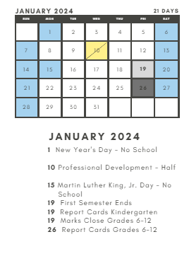 District School Academic Calendar for South Elementary for January 2024