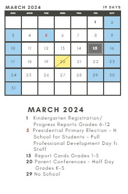 District School Academic Calendar for South Elementary for March 2024