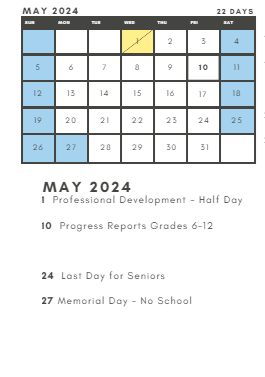 District School Academic Calendar for South Elementary for May 2024