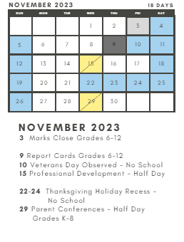 District School Academic Calendar for South Elementary for November 2023