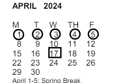 District School Academic Calendar for Decker Elementary for April 2024
