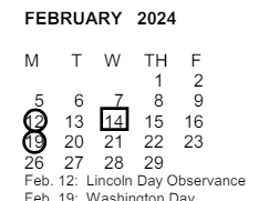 District School Academic Calendar for Marshall (john) Middle for February 2024