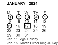 District School Academic Calendar for Pueblo School for January 2024