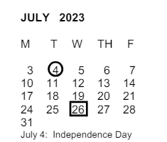 District School Academic Calendar for Lexington Elementary for July 2023
