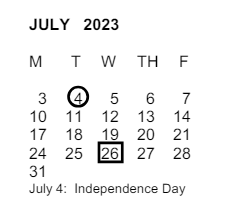 District School Academic Calendar for Pomona Alternative (pas) for July 2023