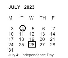 District School Academic Calendar for Montvue Elementary for July 2023