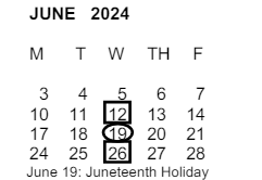 District School Academic Calendar for Decker Elementary for June 2024
