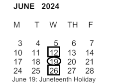 District School Academic Calendar for Pomona Community Day for June 2024