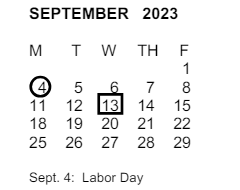 District School Academic Calendar for Pantera Elementary School for September 2023
