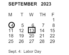 District School Academic Calendar for Philadelphia Elementary for September 2023