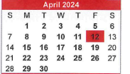 District School Academic Calendar for Paul Saylor Elementary School for April 2024