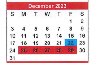 District School Academic Calendar for Paul Saylor Elementary School for December 2023