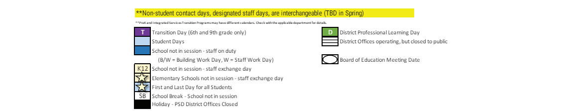 District School Academic Calendar Key for Peak Alternative Program