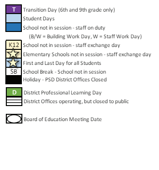 District School Academic Calendar Legend for Peak Alternative Program