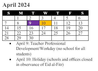 District School Academic Calendar for Dumfries Elementary for April 2024