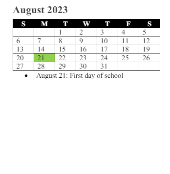 District School Academic Calendar for Elizabeth Vaughan Elementary for August 2023