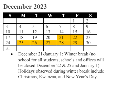 District School Academic Calendar for Old Bridge Elementary for December 2023