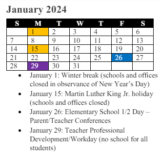 District School Academic Calendar for Sharon C. Mcauliffe Elementary for January 2024