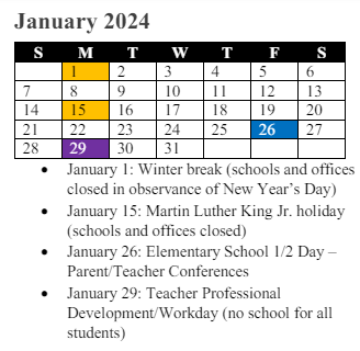 District School Academic Calendar for R. Dean Kilby Elementary for January 2024