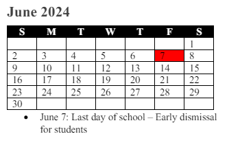 District School Academic Calendar for Potomac View Elementary for June 2024