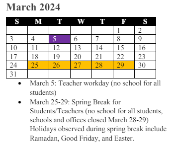 District School Academic Calendar for Bel Air Elementary for March 2024