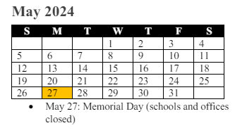 District School Academic Calendar for Sharon C. Mcauliffe Elementary for May 2024