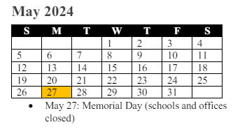 District School Academic Calendar for Rosa Parks Elementary for May 2024