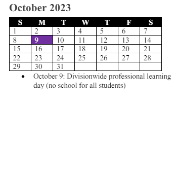 District School Academic Calendar for Sonnie Penn Elementary for October 2023