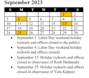 District School Academic Calendar for Old Bridge Elementary for September 2023