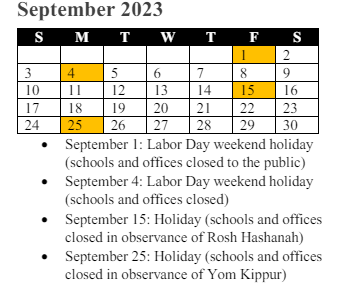 District School Academic Calendar for Rosa Parks Elementary for September 2023