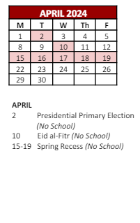 District School Academic Calendar for Mount Pleasant High School for April 2024