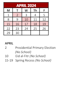 District School Academic Calendar for William B. Cooley/health And Science TECH. Academy for April 2024