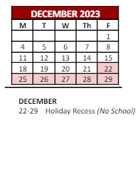 District School Academic Calendar for Academy Of Service for December 2023