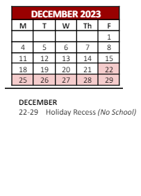 District School Academic Calendar for William B. Cooley/health And Science TECH. Academy for December 2023