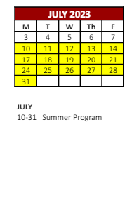 District School Academic Calendar for Academy Of Service for July 2023