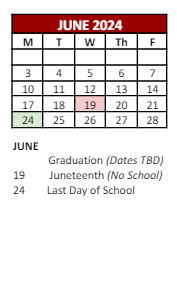 District School Academic Calendar for Mount Pleasant High School for June 2024