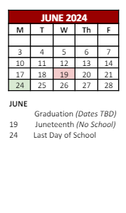 District School Academic Calendar for William B. Cooley/health And Science TECH. Academy for June 2024