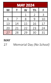 District School Academic Calendar for William B. Cooley/health And Science TECH. Academy for May 2024