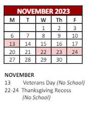 District School Academic Calendar for Gilbert Stuart Middle School for November 2023