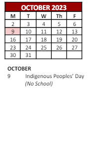 District School Academic Calendar for William B. Cooley/health And Science TECH. Academy for October 2023