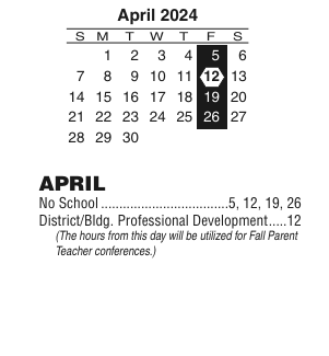 District School Academic Calendar for James H Risley Middle School for April 2024