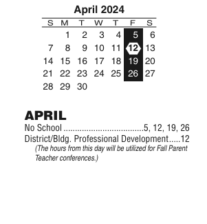 District School Academic Calendar for W H Heaton Middle School for April 2024