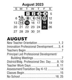 District School Academic Calendar for Bradford Elementary School for August 2023