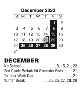 District School Academic Calendar for Lemuel Pitts Middle School for December 2023