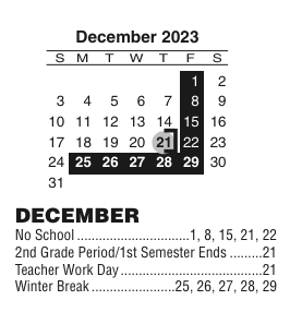 District School Academic Calendar for Cesar Chavez Academy for December 2023