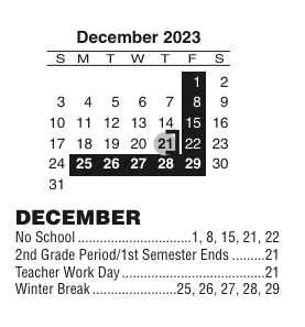 District School Academic Calendar for Bessemer Elementary School for December 2023