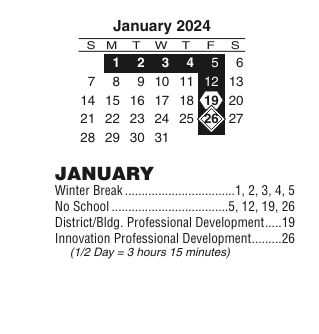District School Academic Calendar for Cesar Chavez Academy for January 2024
