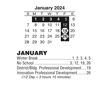 District School Academic Calendar for Roncalli Middle School for January 2024