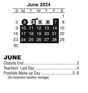 District School Academic Calendar for Youth & Family Academy Charter for June 2024