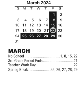 District School Academic Calendar for Minnequa Elementary School for March 2024